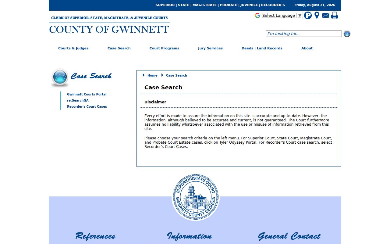 Gwinnett County docket search official court routing page