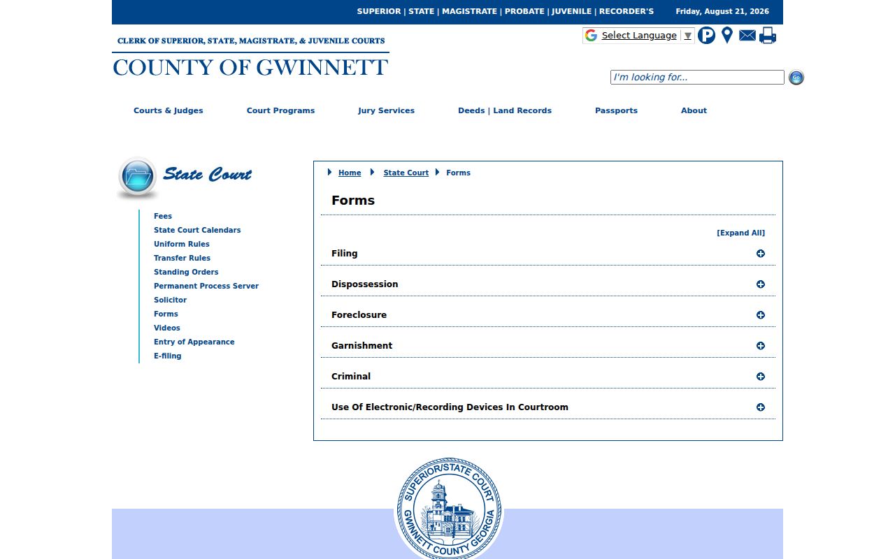 Gwinnett County criminal court docket forms index