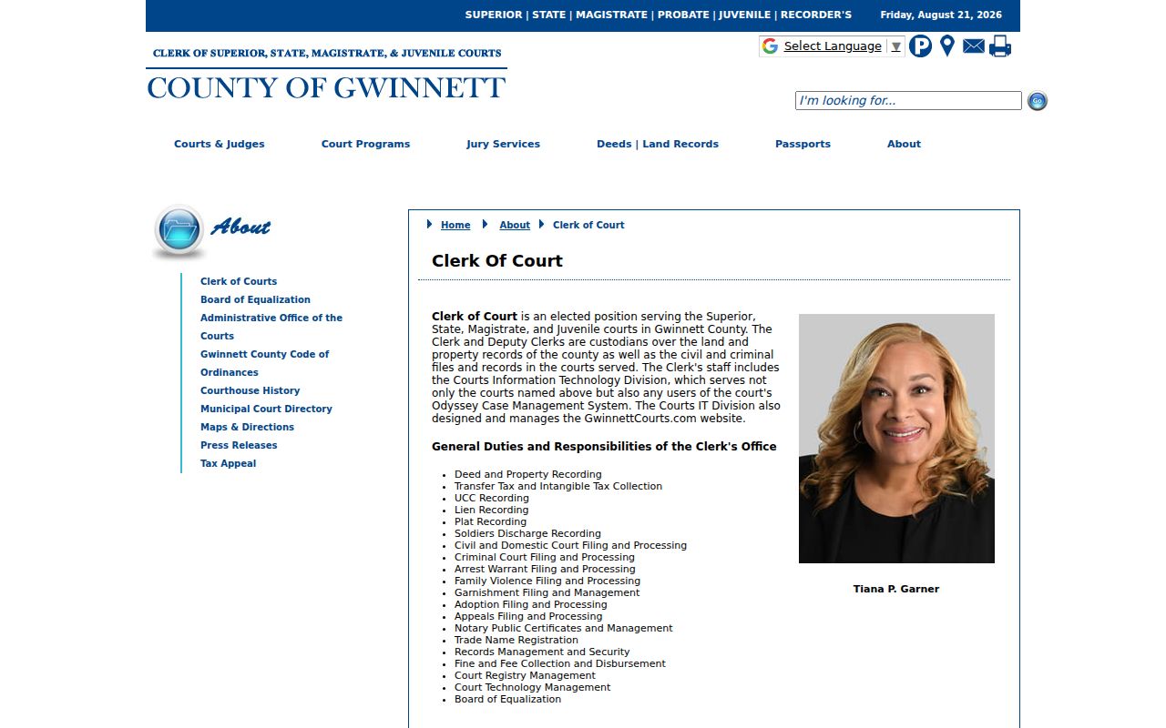 Gwinnett County court docket Clerk of Court records duties