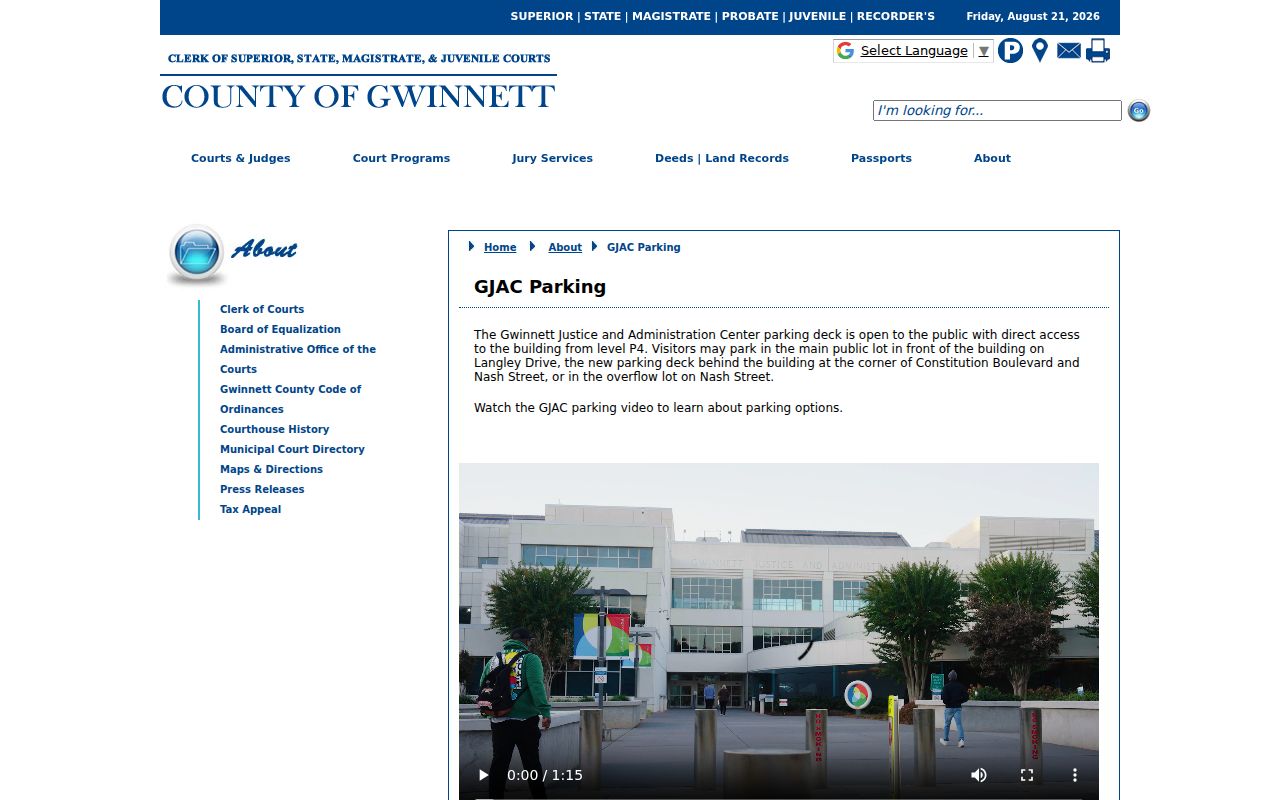Gwinnett County court docket public courthouse parking access