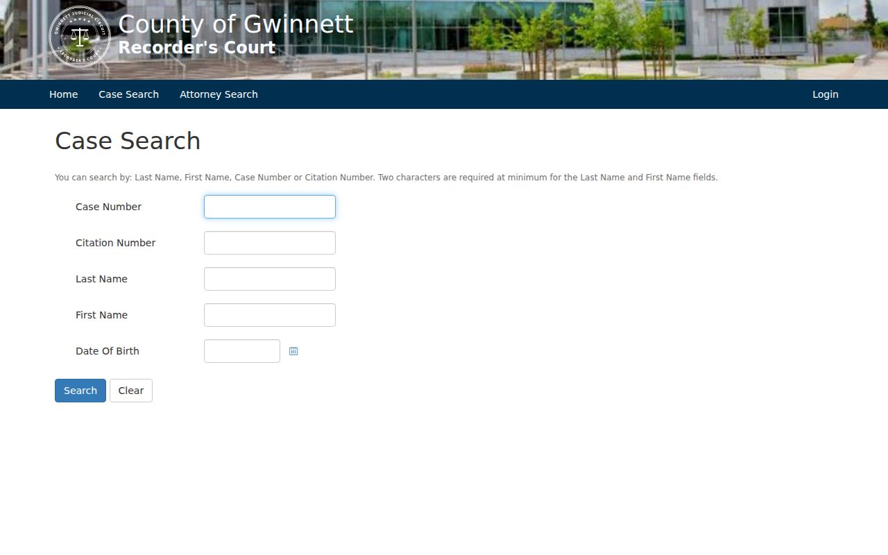 Gwinnett County traffic court citation search fields