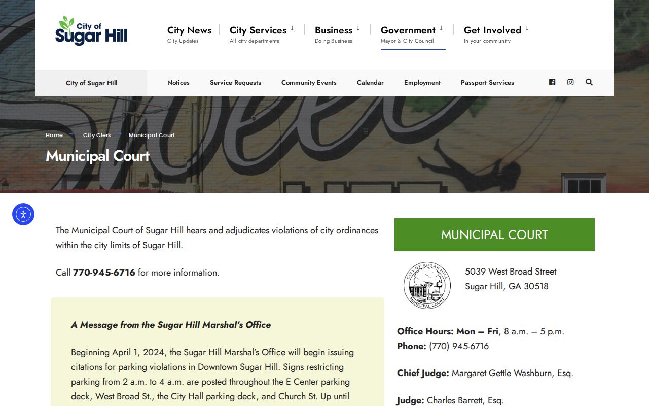 Sugar Hill court records municipal ordinance and clerk information
